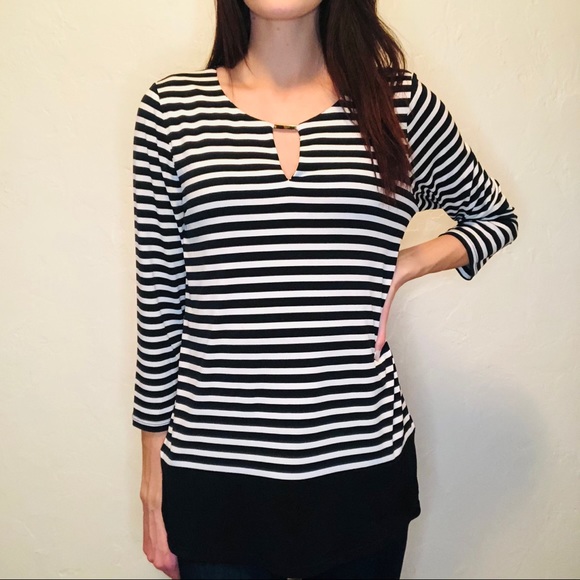 Calvin Klein Black and White Striped Top Medium - Picture 2 of 6
